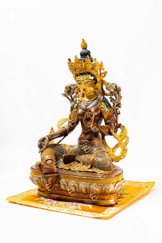 B_藏式綠度母觀音像_銅鎏金2